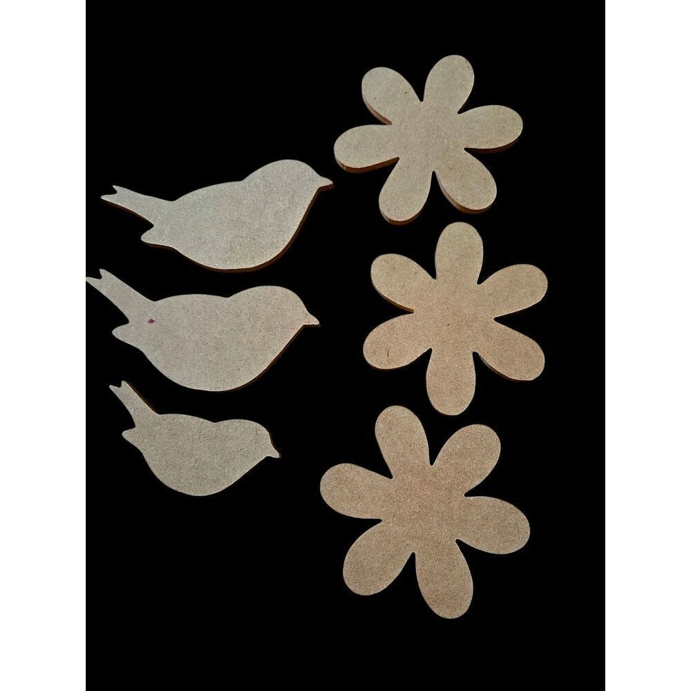 "5/$40" Flower And Bird Pressed Wood Cut Out Shapes For Crafts